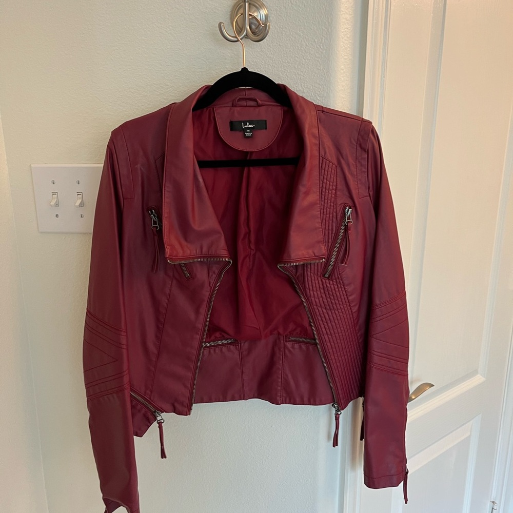 Lulu's Women's Deep Red Leather Jacket